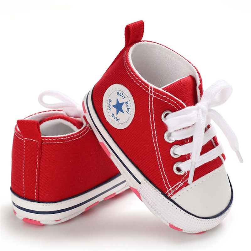 First Walker Canvas shoes crib Baby High Top Ankle shoes Boy and Girl Red